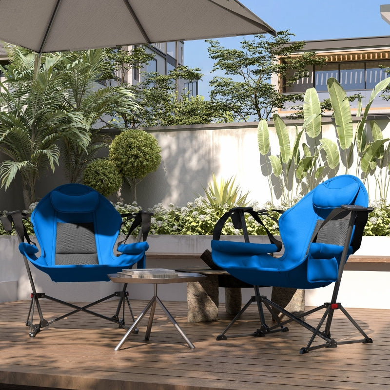 Adjustable Blue Camping Chair Set of 2 - Portable Swinging Hammock with Cup Holder, Headrest, Padded Seat & Carry Bag for Travel, Fishing & Hiking