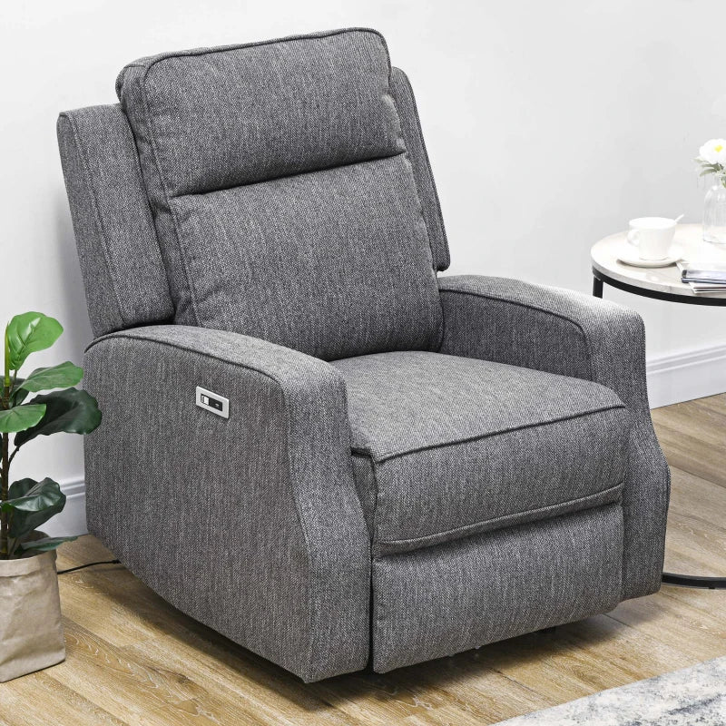 Electric Reclining Chair with USB Port and Footrest in Charcoal Grey - 150° Comfort Design
