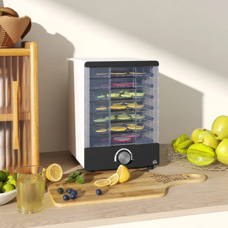 Premium Seven Tray Food Dehydrator - Adjustable 40-70°C Temperature Control - Compact White Design for Healthy Snacks