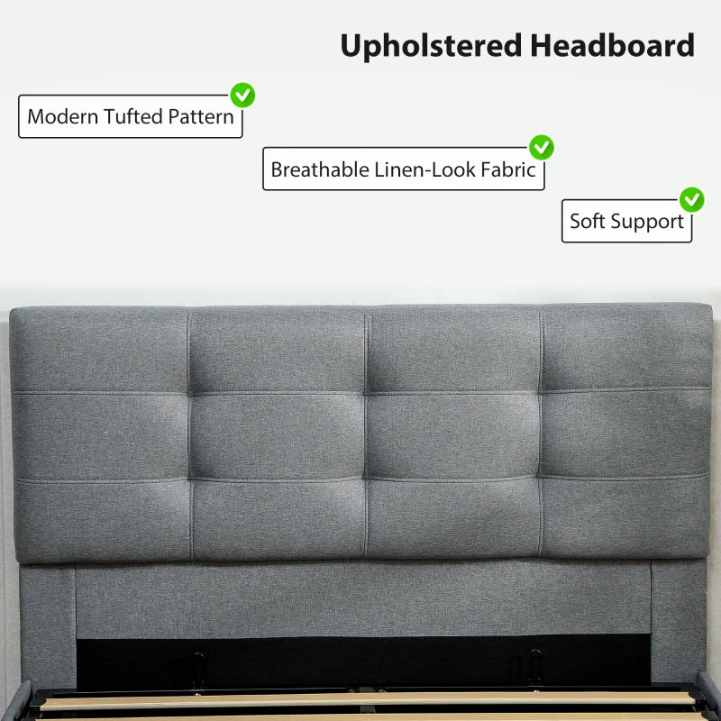 4ft6 Double Ottoman Bed with Gas Lift Storage - Stylish Grey Upholstered Design for Maximum Bedroom Storage