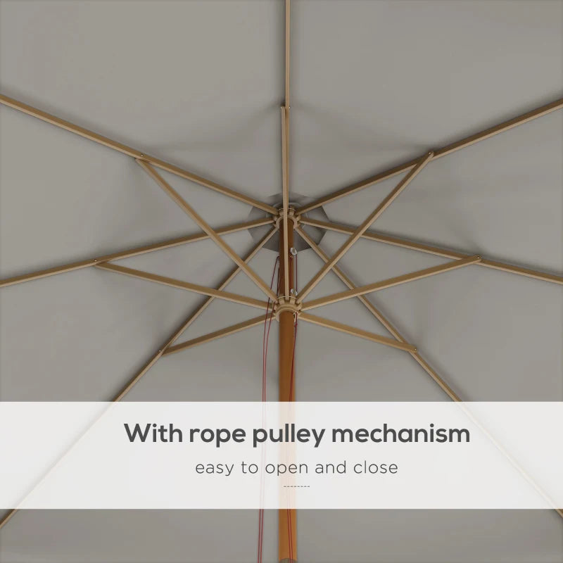 3.3m Grey Garden Parasol Umbrella - Outdoor Sun Shade Canopy with 8 Bamboo Ribs and Wood Pole