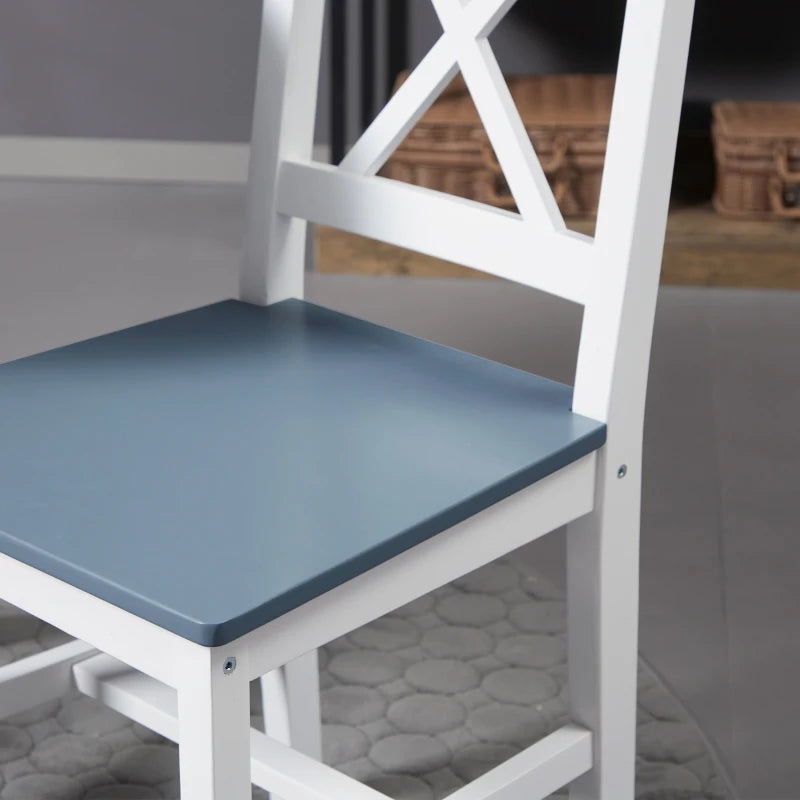 Set of 2 White Pine Wood Dining Chairs with Cross Back Design - Solid Kitchen & Living Room Seating