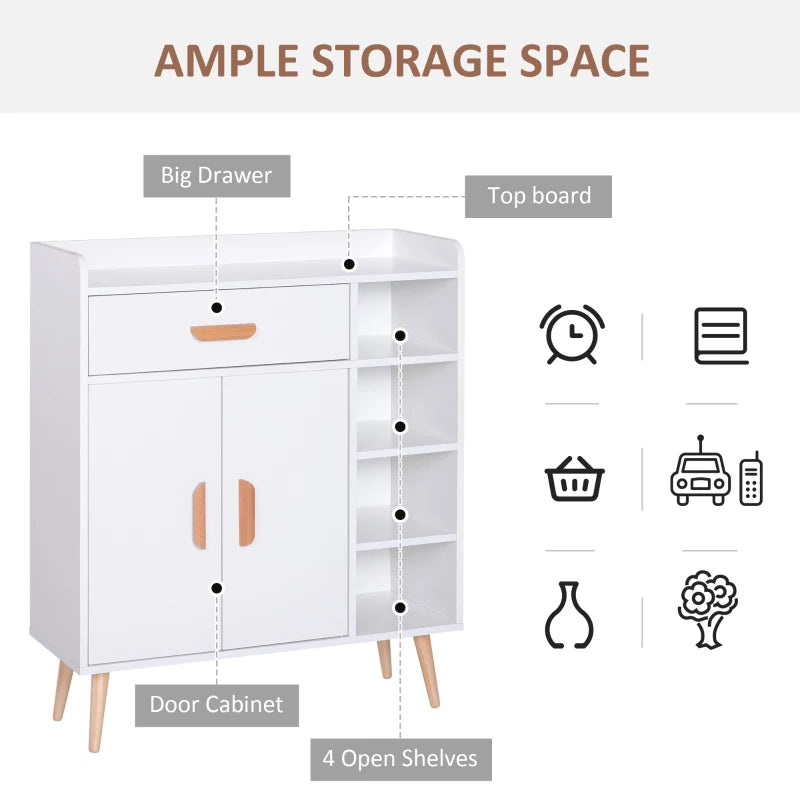 Modern White Sideboard with Storage Drawer - Versatile Side Cabinet for Hallway, Kitchen, Bedroom & Living Room