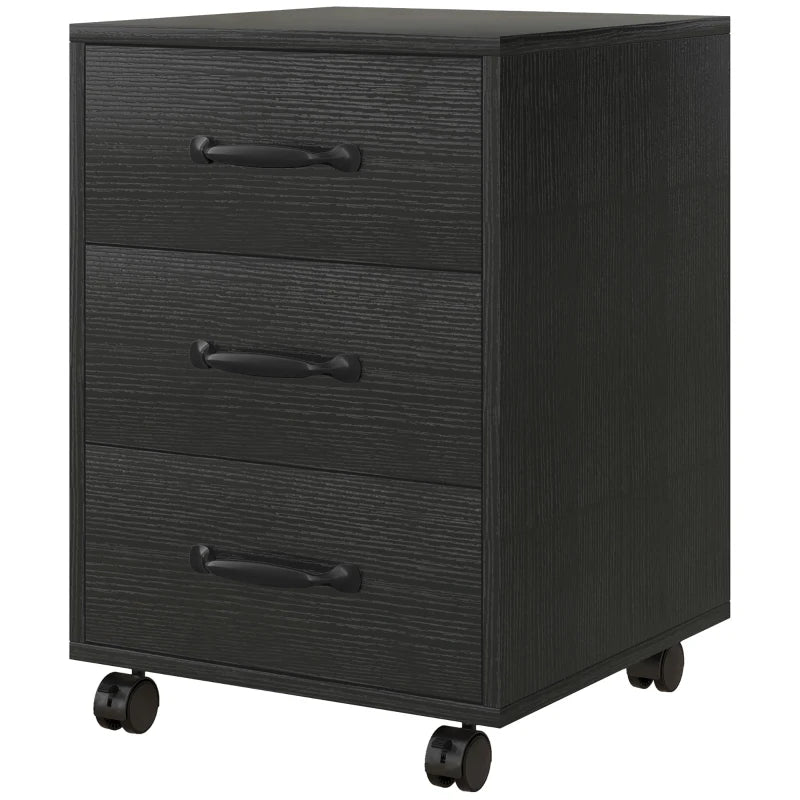Mobile 3 Drawer File Cabinet on Wheels - Black Filing Cabinet for Home Office & Study - Stylish & Functional Storage
