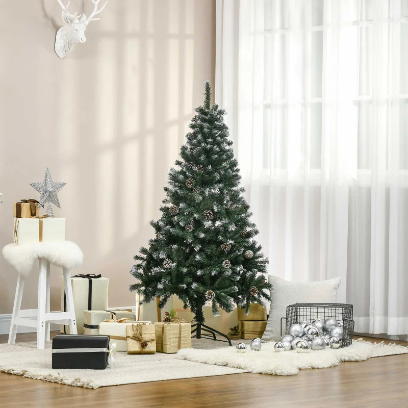 5FT Artificial Christmas Tree with Pine Cones - Automatic Open Holiday Decoration for Home - Lush Green Xmas Tree