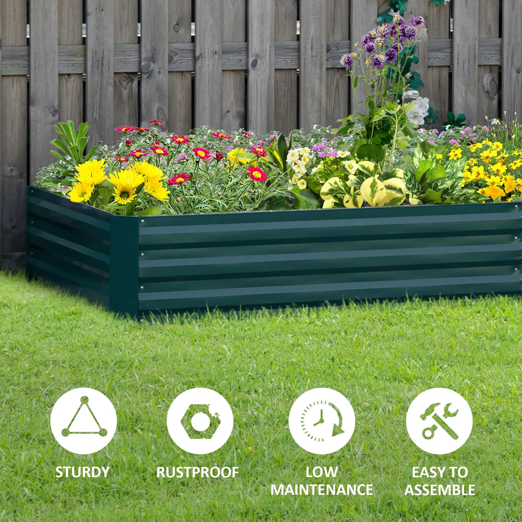 Green Metal Raised Garden Bed Planter Box for Growing Flowers & Herbs - 241 x 90.5 x30cm