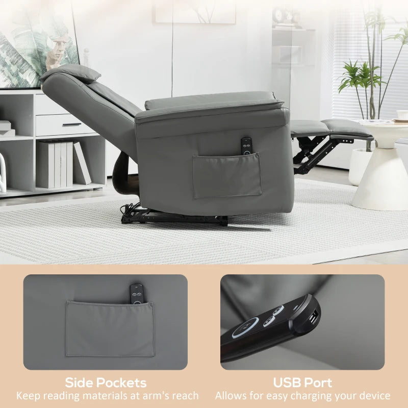 Electric Recliner Armchair with 3D Kneading Massage, Breathable Leather, Footrest, Remote Control, USB Port and Side Pockets