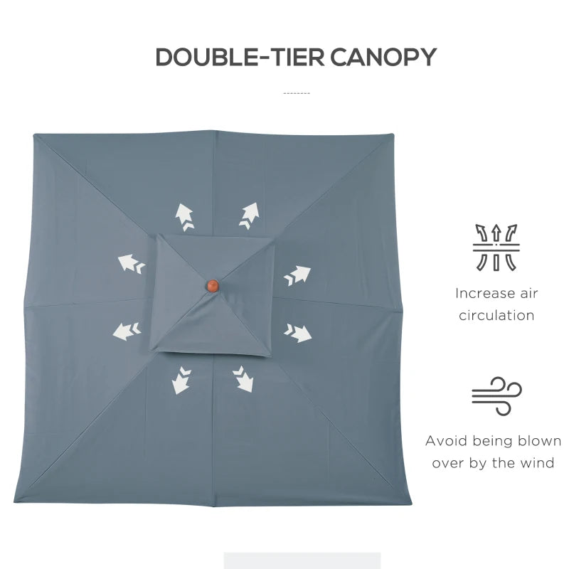 Dark Grey 3x3m Double Tier Patio Garden Umbrella Canopy