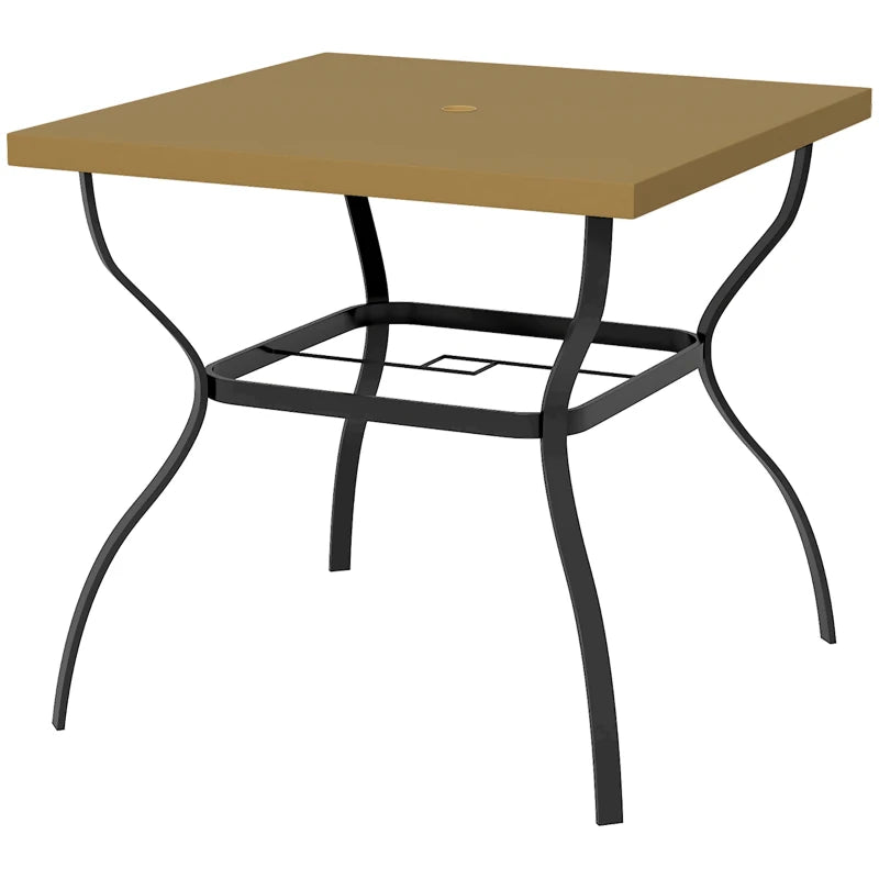 Steel Garden Table Set with Parasol Hole - Brown/Black, 4-Seater