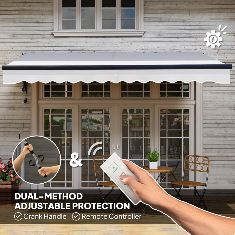 3.5m x 3m Light Grey Electric Retractable Awning with Remote Control & Aluminium Frame – UPF30+ Sun Shade for Patio, Garden, Deck, Door or Window