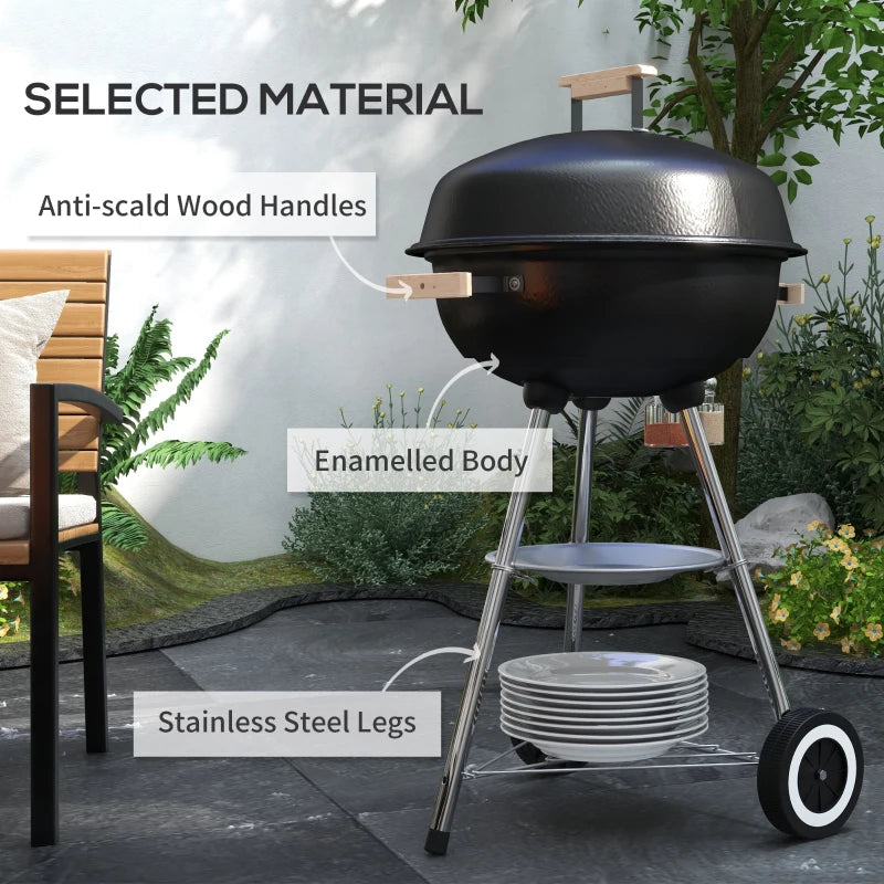 Black Portable Round Charcoal BBQ Smoker with Lid