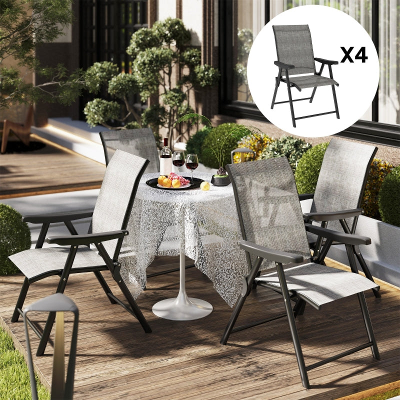 Set of Four Folding Outdoor Chairs - Black and Grey - Compact and Lightweight Design