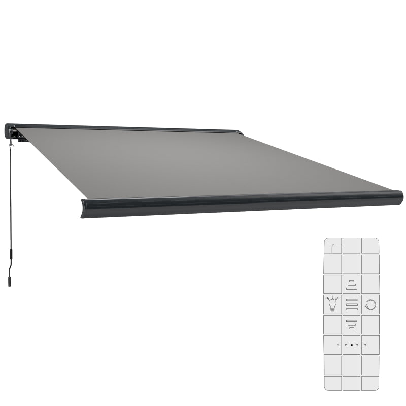 Grey 3.5m x 3m Electric Awning with Remote Controller - Aluminium Frame DIY Retractable Awning, UV50+ Sun Shade Canopy