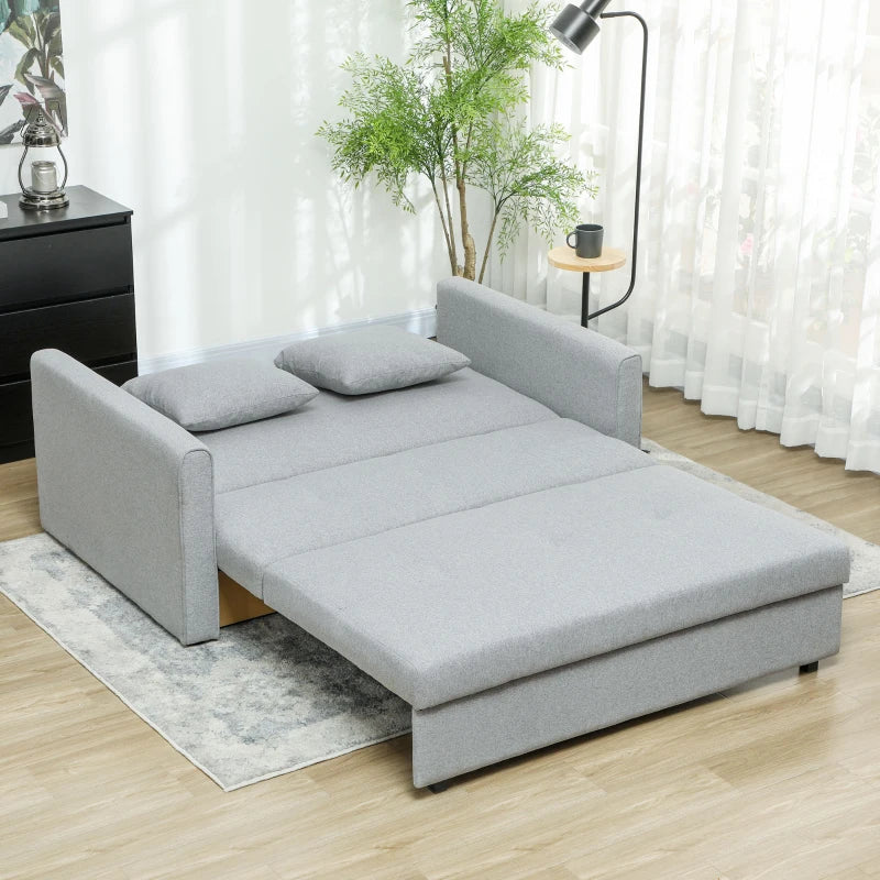 Modern 2 Seater Sofa Bed with Hidden Storage, Linen Loveseat Couch and Cushions for Living Room, Light Grey