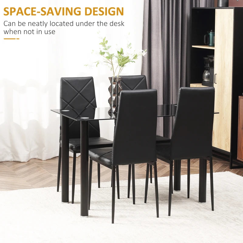 Modern 5-Piece Dining Table Set for 4 - Space-Saving Rectangle Kitchen Table with Steel Frame in Black