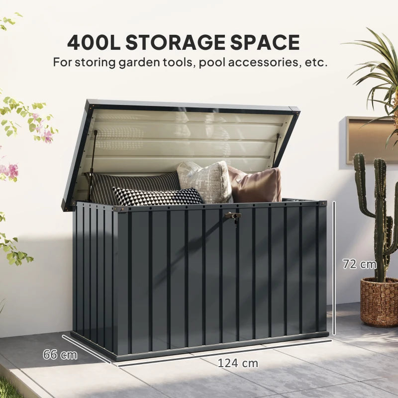 400L Galvanised Steel Outdoor Garden Storage Box for Tools and Equipment