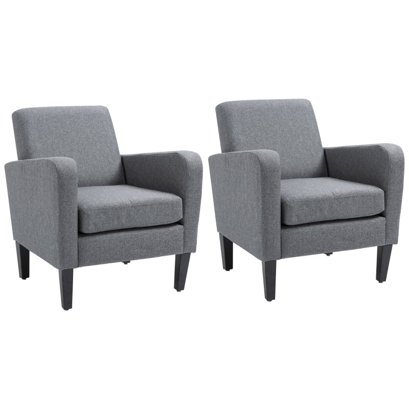Modern Grey Upholstered Armchairs with Rubber Wood Legs for Living Room and Bedroom Decor