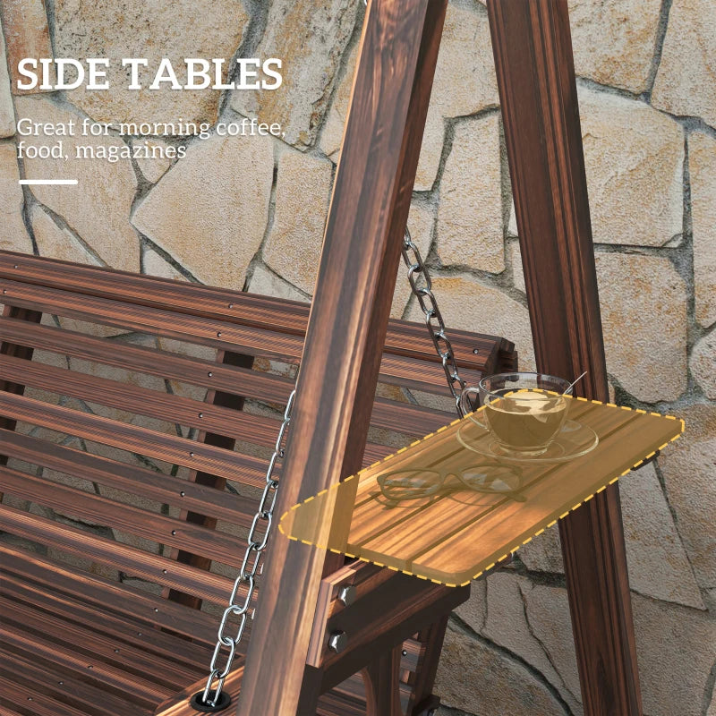 Three-Seater Wooden Swing Bench - Outdoor Garden Furniture - Natural Wood Finish