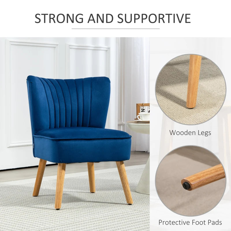 Modern Fabric Accent Chair for Living Room with Rubber Wood Legs and Thick Padding in Dark Blue