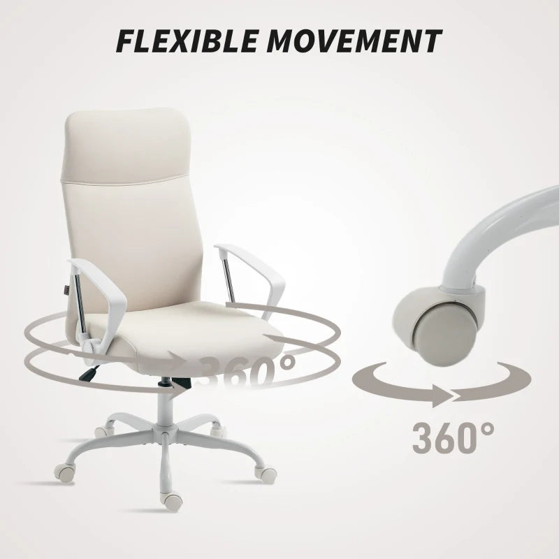 High Back Cream White Fabric Office Chair Ergonomic Design for Comfort