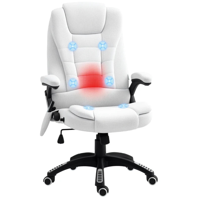 Vinsetto Heated Massage Recliner Chair - 6 Massage Points, 360° Swivel, Linen-Feel Fabric, Cream White - Perfect for Office & Home