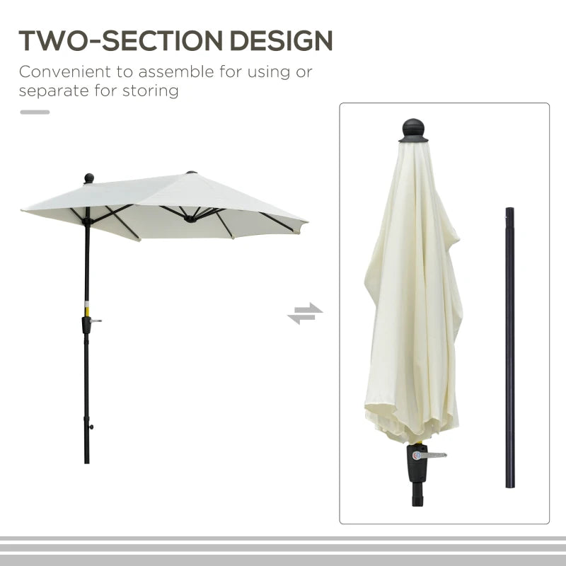 2m Half Market Umbrella with Crank Handle, Cream White