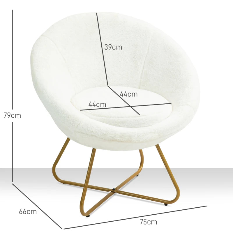 Faux Fur Accent Chair with Gold Legs - Comfy Tub Chair for Bedroom, Living Room, and Office in White