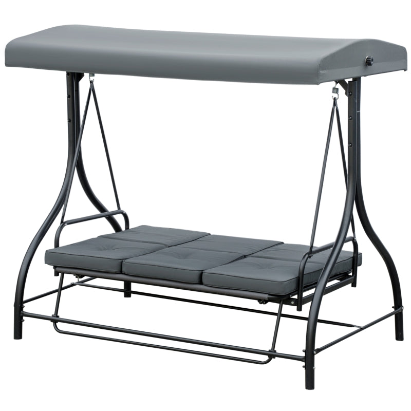 Dark Grey 3 Seater Canopy Swing Chair with Adjustable Canopy