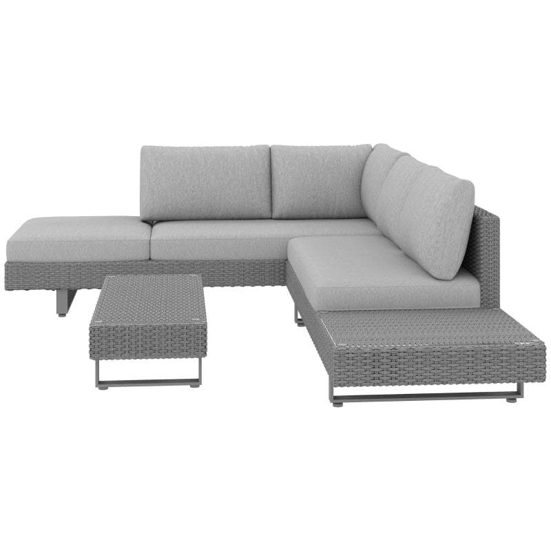 5-Seater Light Grey Rattan Wicker Sofa Set with Cushions and Patio Tea Table