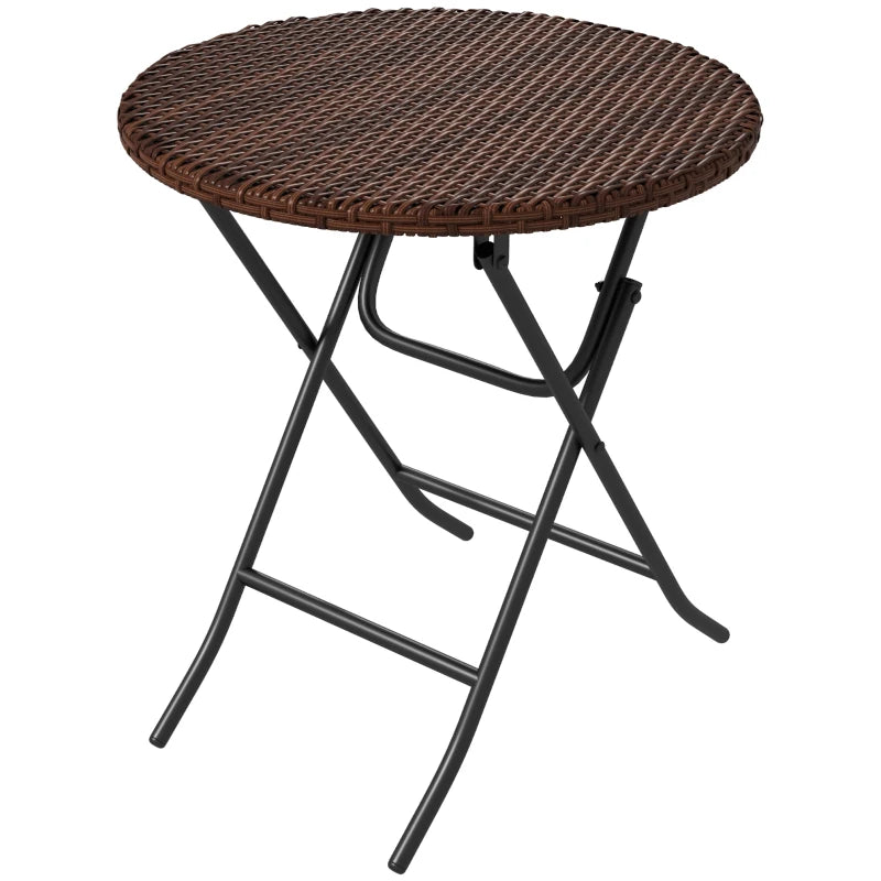 Foldable Rattan Outdoor Coffee Table - Metal Frame, Round Side Table, Mixed Brown