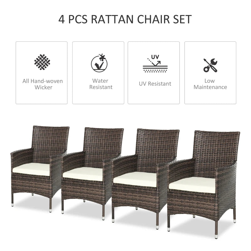 4-Piece Grey Rattan Patio Chair Set with Cushions