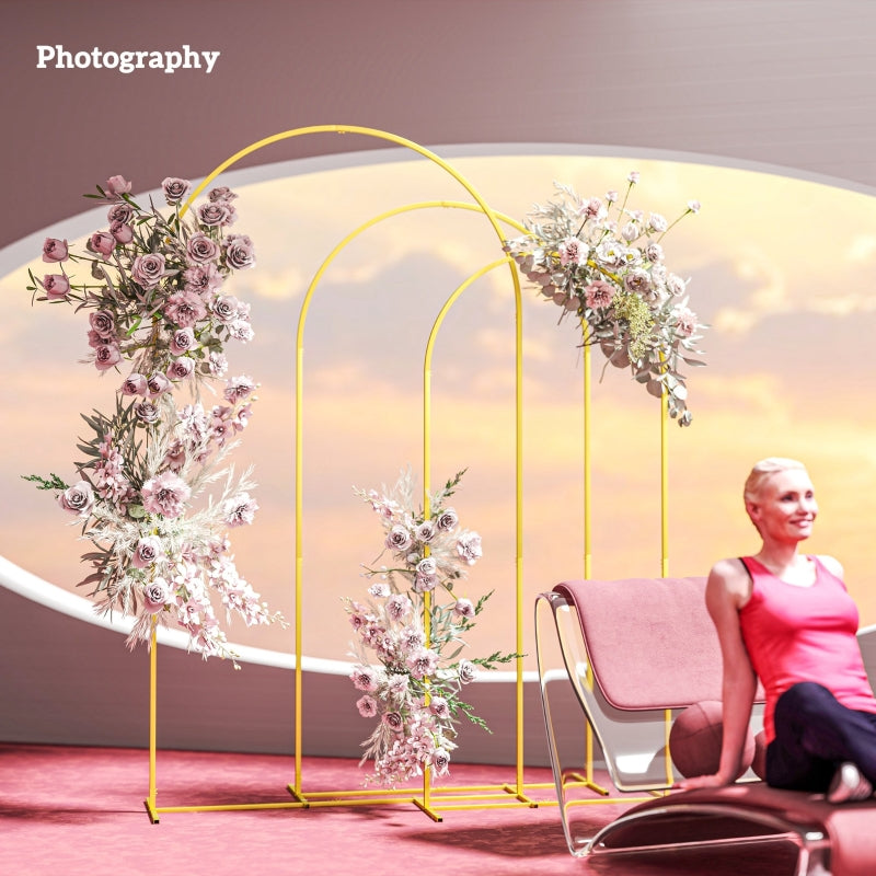 Metal Wedding Arch - 2.2m Gold Tone Backdrop Stand