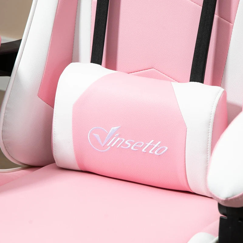 Vinsetto Pink Ergonomic Gaming Chair - PU Leather Reclining Computer Chair with Footrest, Lumbar Support & Adjustable Height for Adults