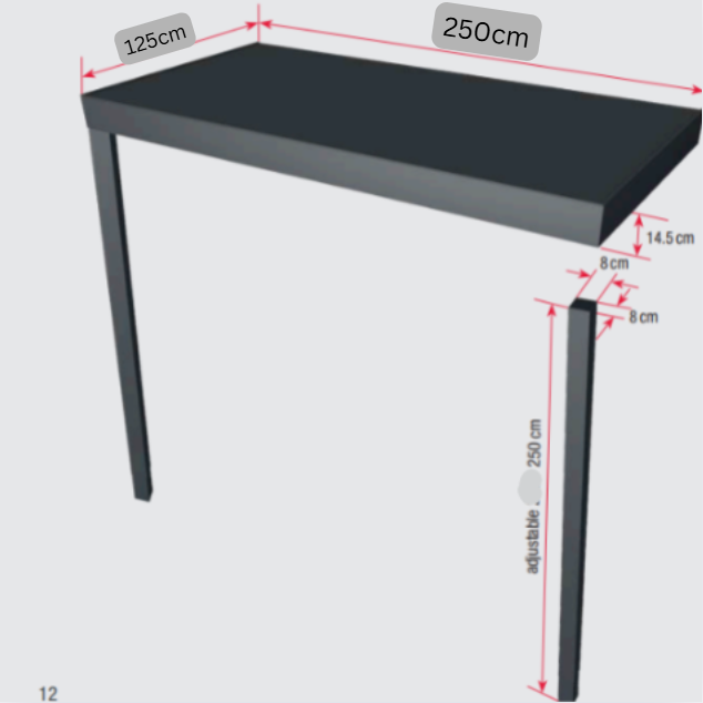 BS200 - 250 x 125cm Aluminium Canopy with 2 Posts and LED Strip-light - RAL 7016 Anthracite Grey