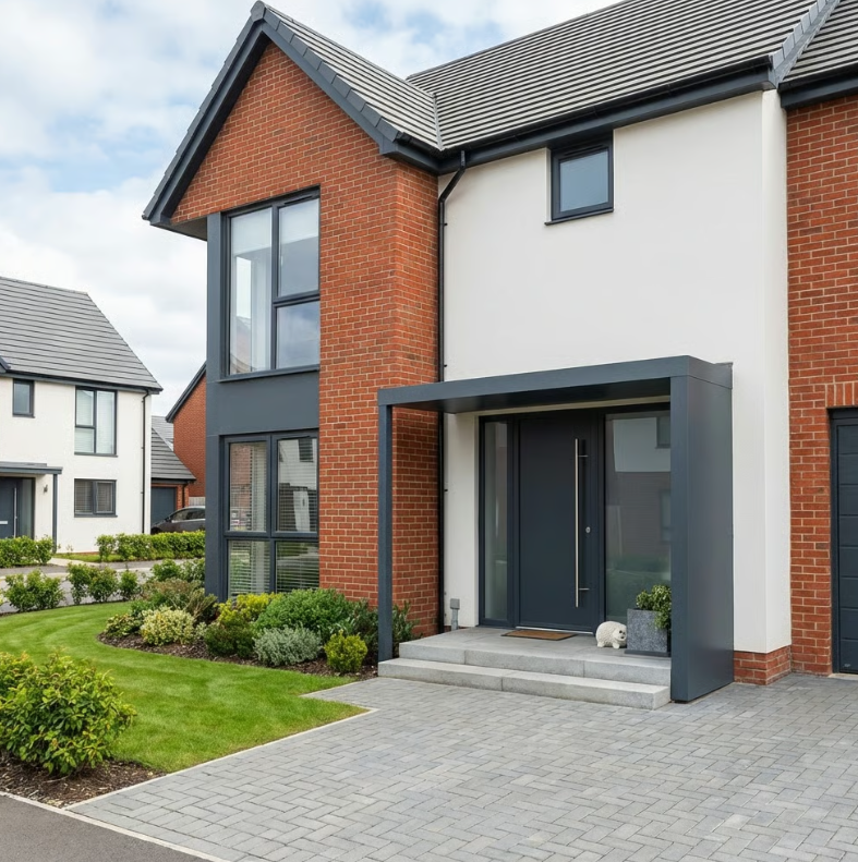 BS250PLUS (125cm projection) Aluminium Canopy with Post, Side Panel + LED light - 250x125cm - RAL 7016 Anthracite Grey