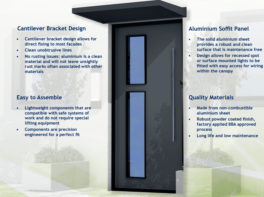 Alumasc Skyline CA160 Finchley Aluminium Door Canopy - All Colours