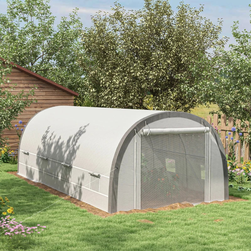 6x3m Green Polytunnel Greenhouse with Mesh Door & Windows, 15 Plant Labels
