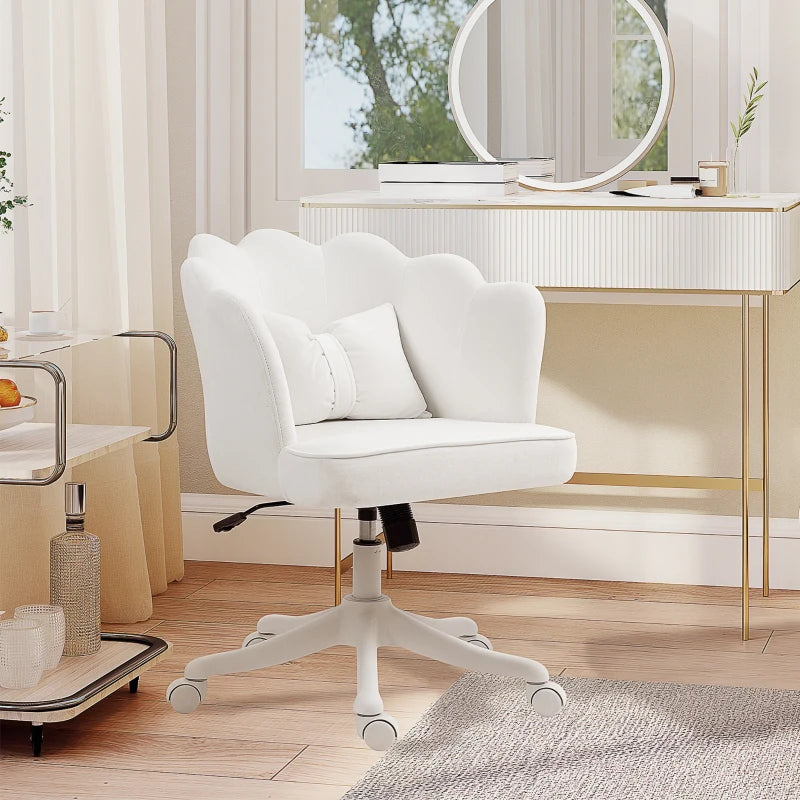 Velvet-Feel White Petal Back Office Chair - Stylish Ergonomic Design for Home & Office Comfort