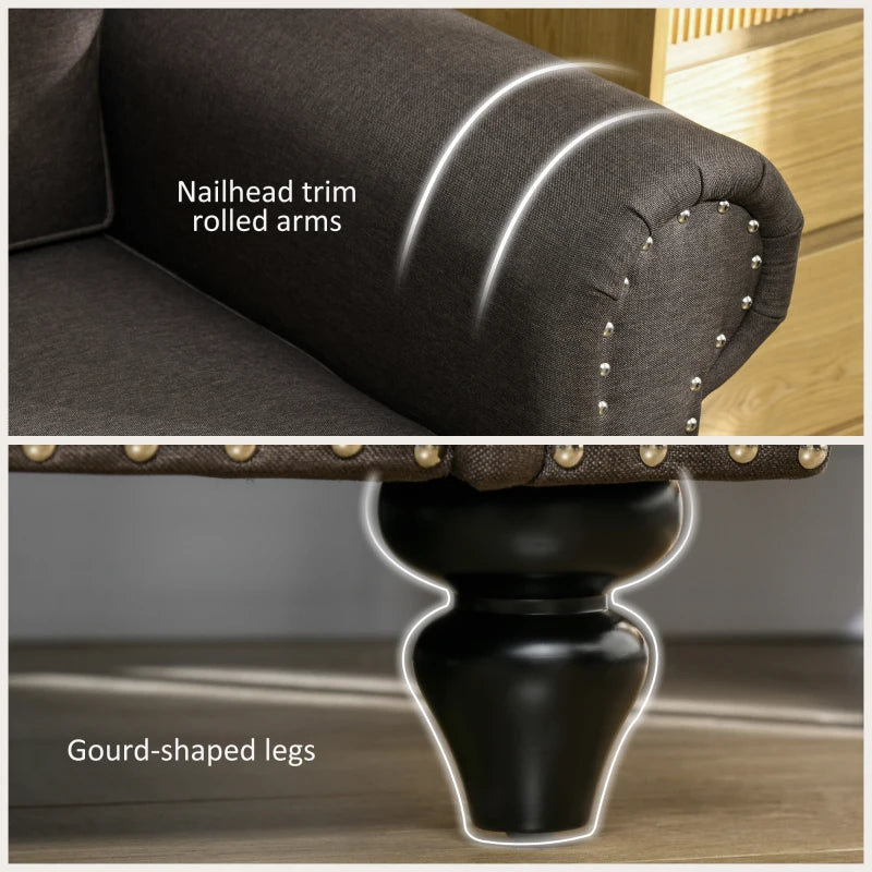 Mid-Century Two-Seater Sofa with Pocket Springs in Dark Brown - Stylish and Comfortable Seating