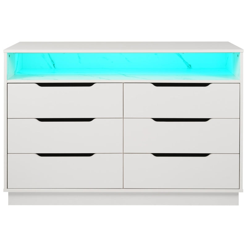 Modern Marbled 6-Drawer Sideboard with RGB LED Lighting - Stylish Storage Cabinet for Living Room & Home Office, 120x40x85 cm, White