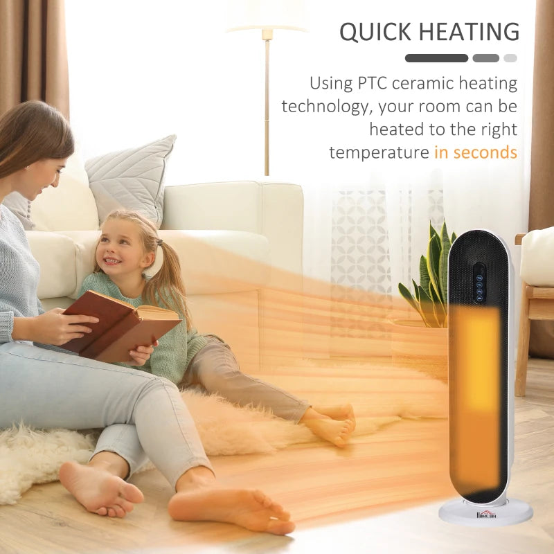 Indoor Ceramic Space Heater with Remote Control Oscillation Timer and Safety Features 1200W 2000W White