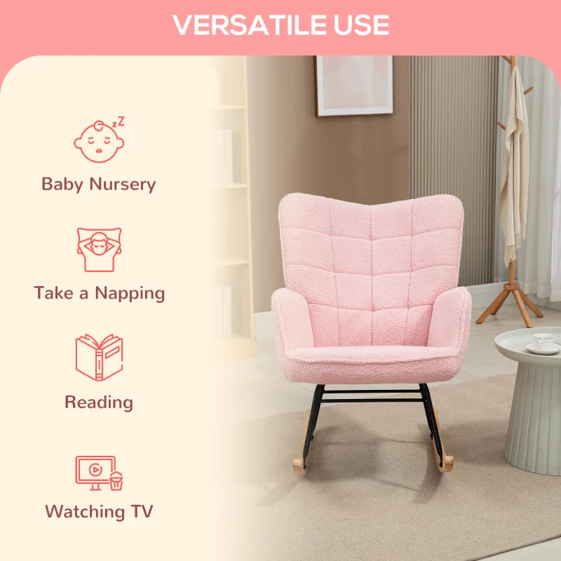 Soft Fleece Rocking Wingback Chair in Pink - Comfortable and Stylish Seating for Your Home