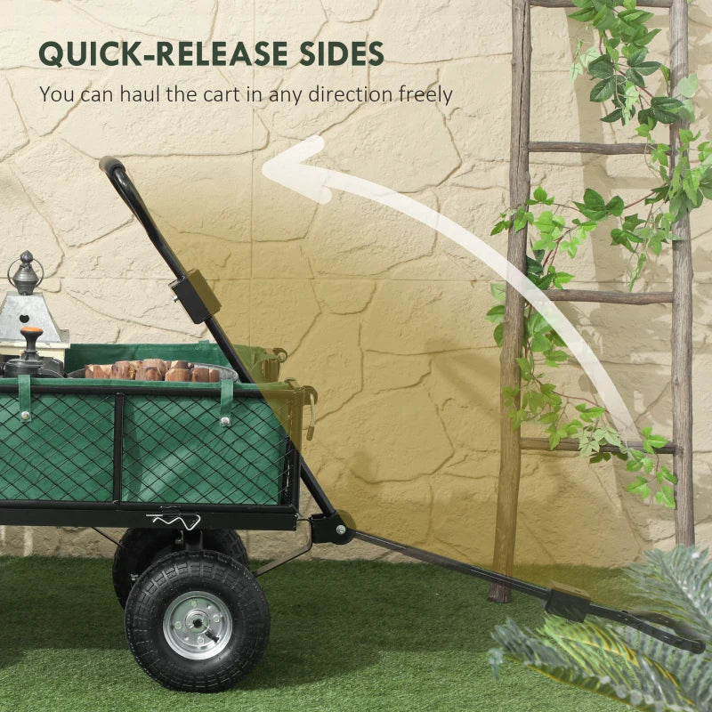114L Green Steel Frame Garden Cart Trolley - Heavy Duty Outdoor Utility Wagon