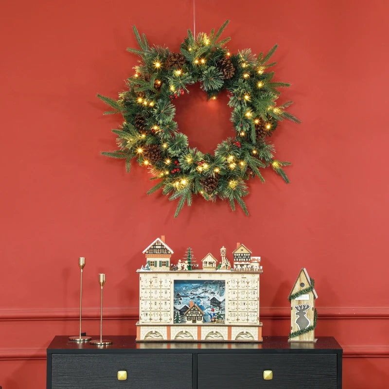 60" Cone and Berry Christmas Wreath with LED Lights - Festive Holiday Decor for Home and Office