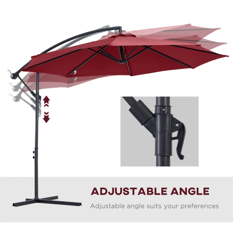 Steel Cantilever Hanging Umbrella Parasol - Dark Green 3M Patio - Wine Red