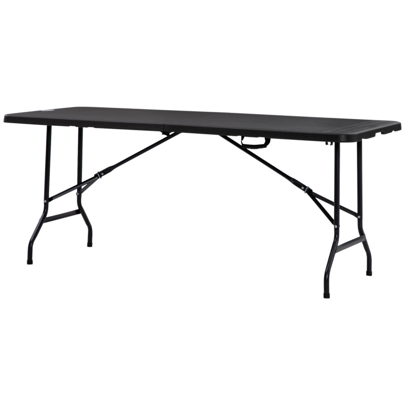 Rectangular Folding Garden Dining Table for 6 - Charcoal Grey HDPE Outdoor Table with Steel Frame for Balcony and Porch