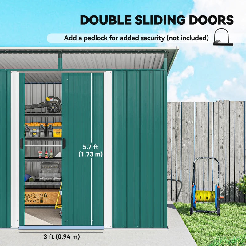 8.5 x 6ft Metal Garden Storage Shed - Green