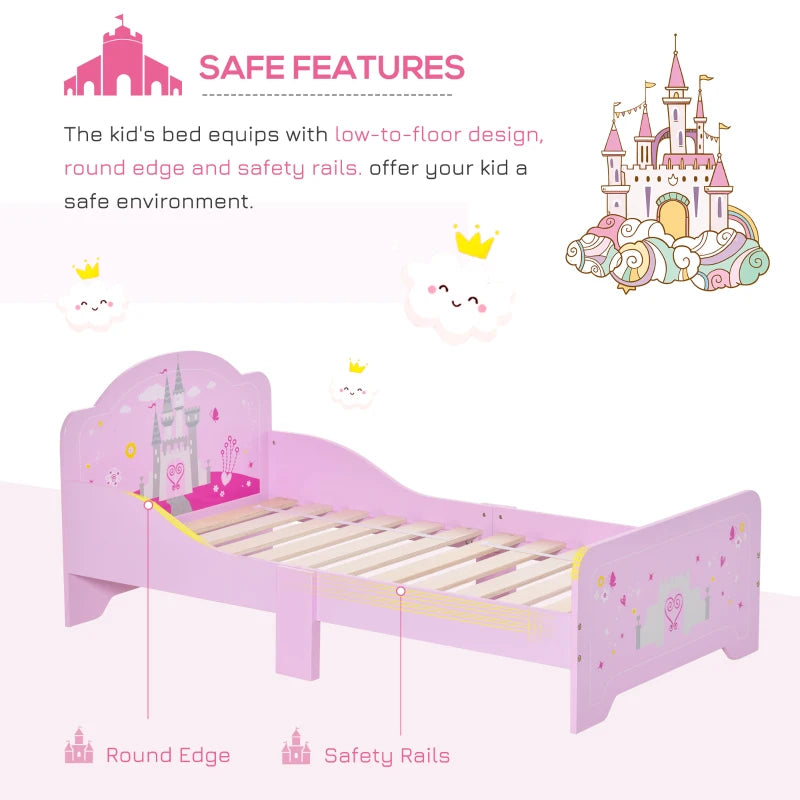 Kids Princess Castle Bed with Side Rails - Pink Home Furniture for Ages 3-6, 143x73x60 cm