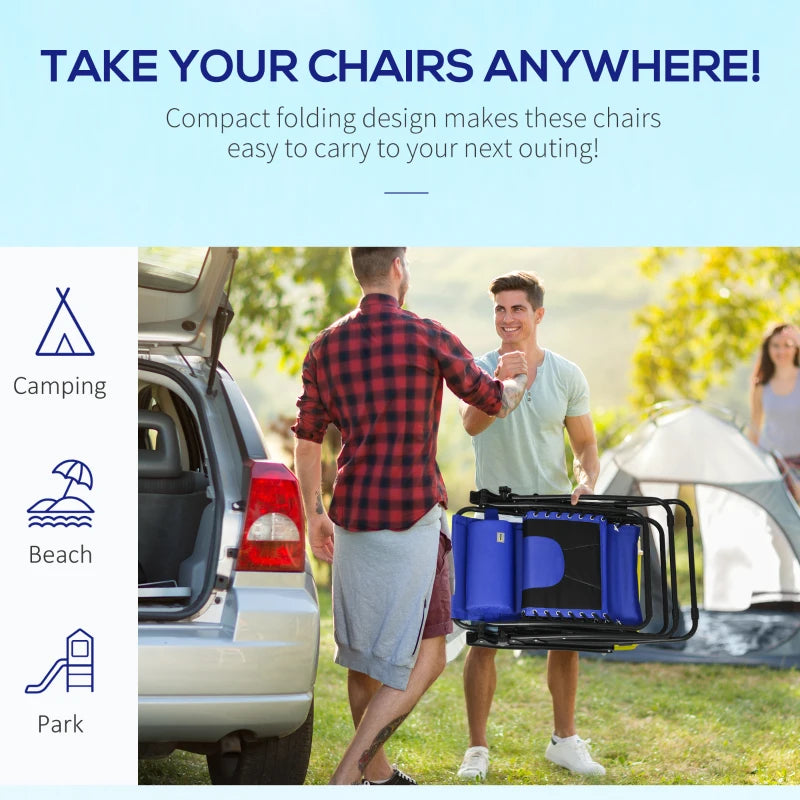 Blue Sun Lounger Chair Set of 2 - Folding Reclining Patio Chairs with Padded Seat, Cup Holder