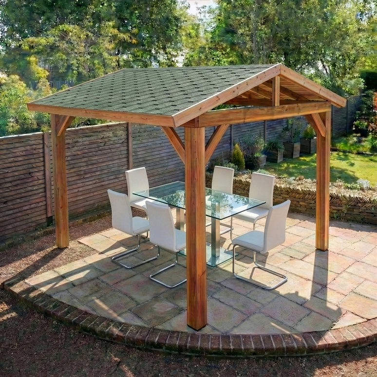 Ruby Rough Sawn Cedar Pergola with Katepal Green Shingle Roof – No Overhang Design